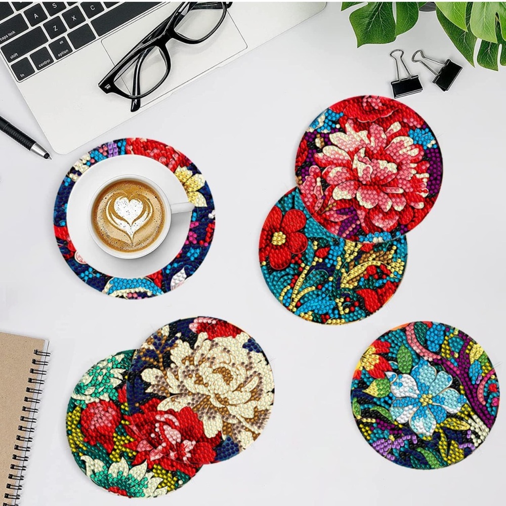 8 PCS Diamond Painting Coasters with Holder - Picture 3 of 6